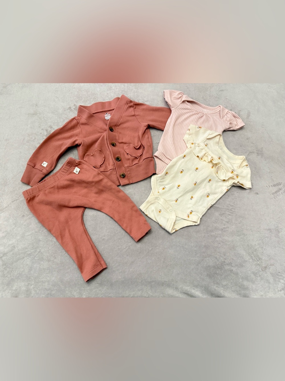 Organic Cotton Baby Girl Cardigan Leggings Set 0-3 Months 4 Piece Lounge Outfit